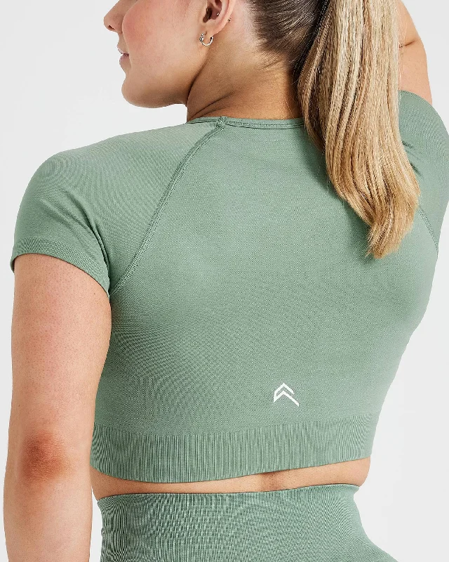 Classic Seamless 2.0 Short Sleeve Crop Top | Sage Marl