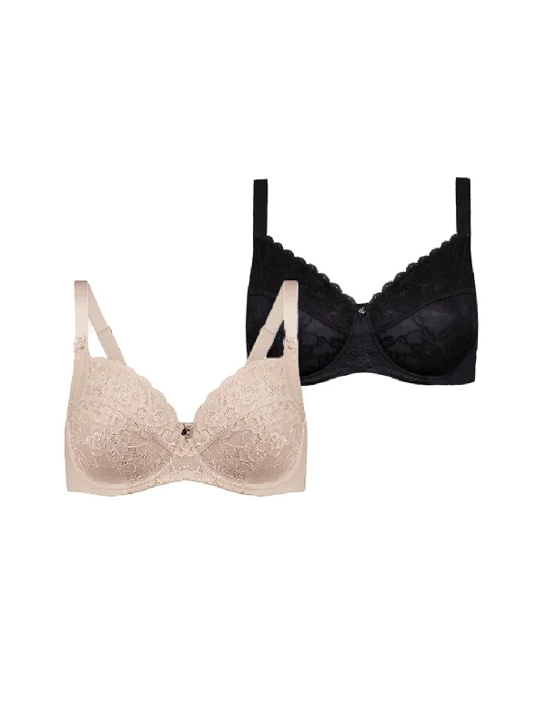 Dahlia Lace Full Cup Bras (2 Pack) - Black and nude Almond