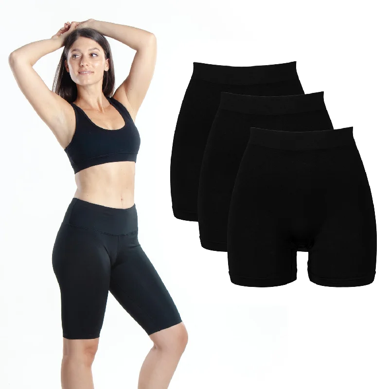 3-Pack Activewear Slip Shorts | 3-Pack Black Bike Shorts | Cotton Spandex Stretch Boyshorts for Yoga