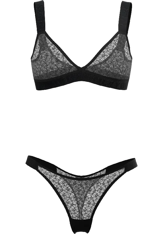 ""Armour"" - Black Mesh Triangle Set of Bra & Thong