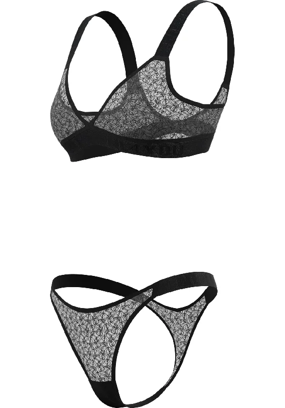 ""Armour"" - Black Mesh Triangle Set of Bra & Thong