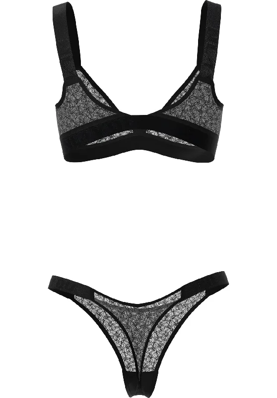 ""Armour"" - Black Mesh Triangle Set of Bra & Thong