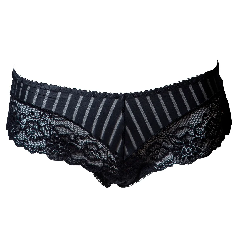 Belleza Satin and Lace Low-Rise Brazilian Briefs in Black