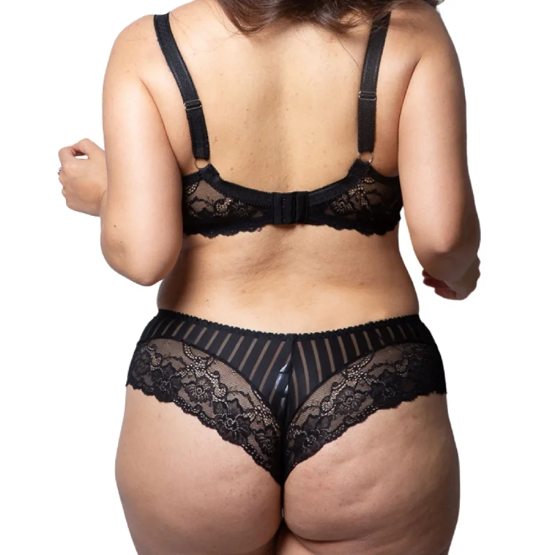 Belleza Satin and Lace Low-Rise Brazilian Briefs in Black