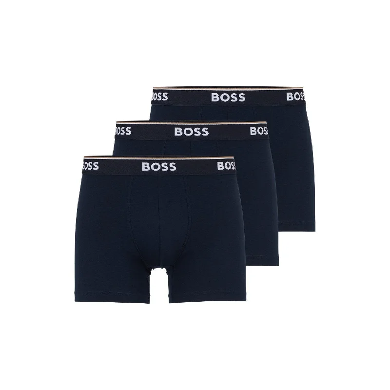 BOSS 3 Pack Power Cotton Stretch Boxer Briefs - Navy