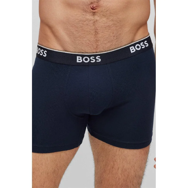 BOSS 3 Pack Power Cotton Stretch Boxer Briefs - Navy