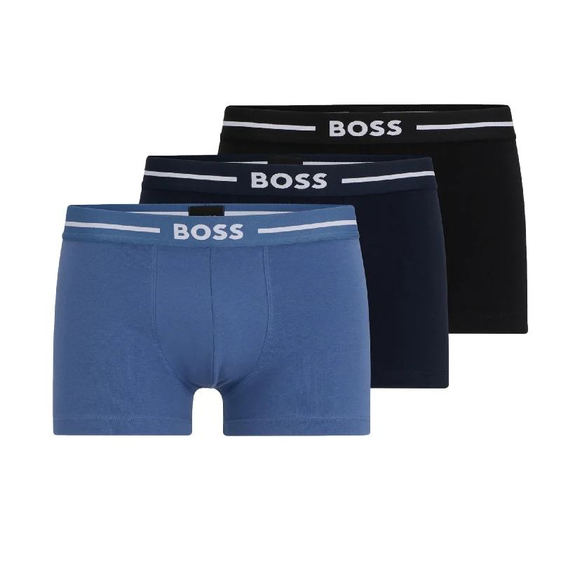 BOSS Mens 3 Pack Bold Cotton Stretch Trunk - Blue Mix