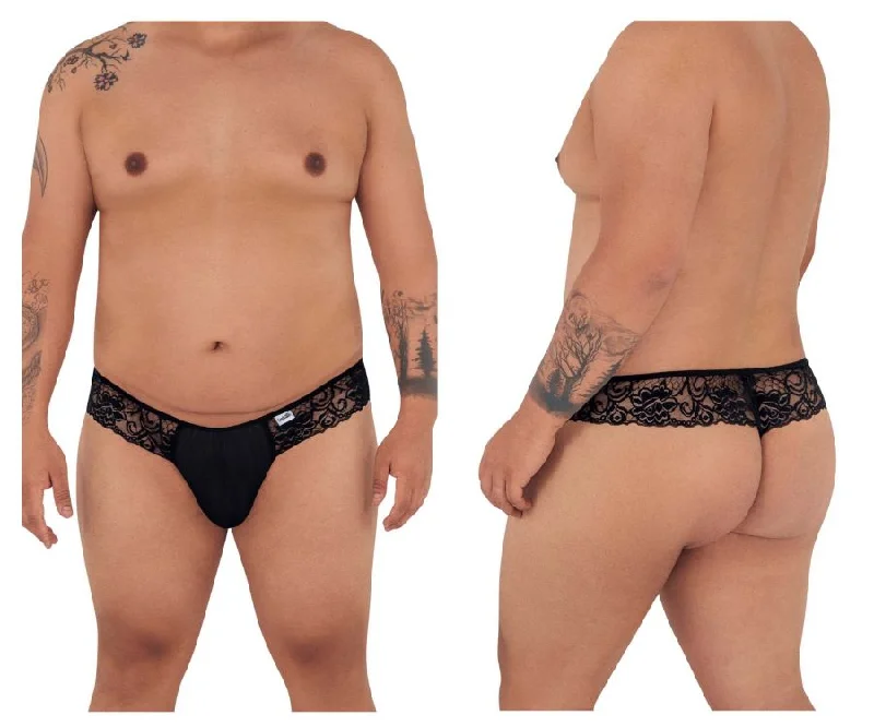 CandyMan 99392X Lace Thongs Black Plus Sizes