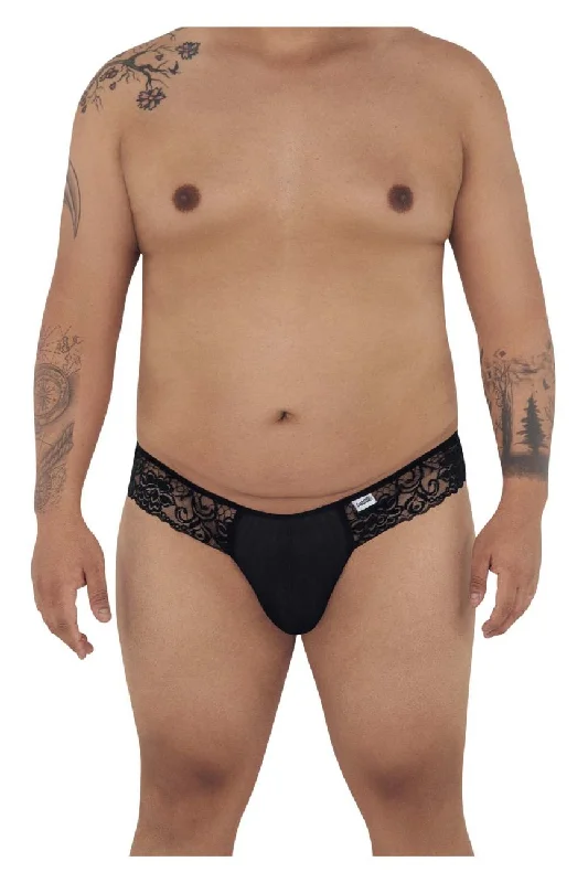 CandyMan 99392X Lace Thongs Black Plus Sizes