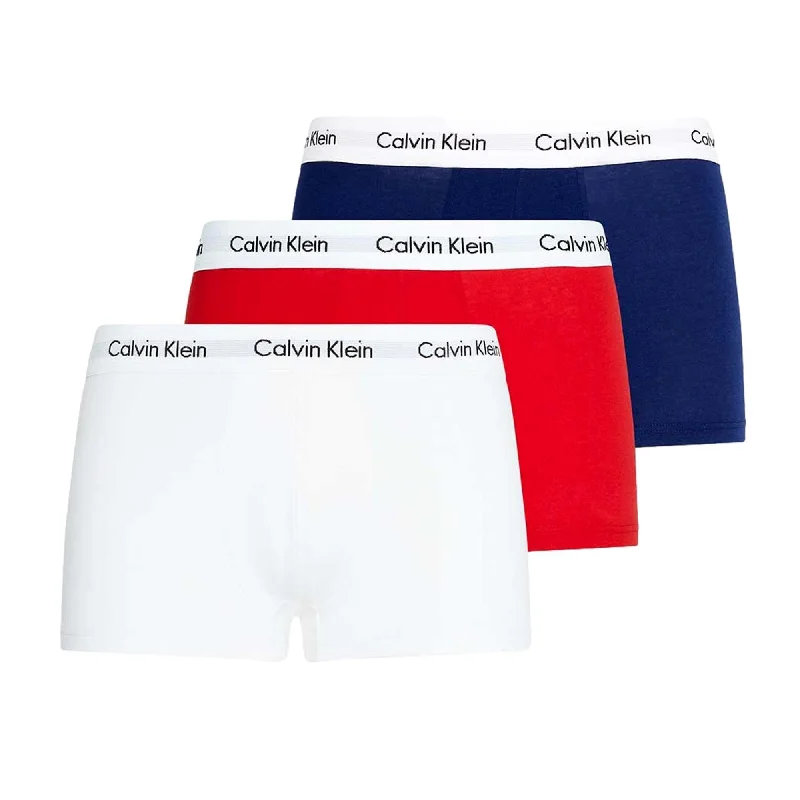 Calvin Klein 3 Pack Cotton Stretch Low Rise Trunks - White/Red/Blue