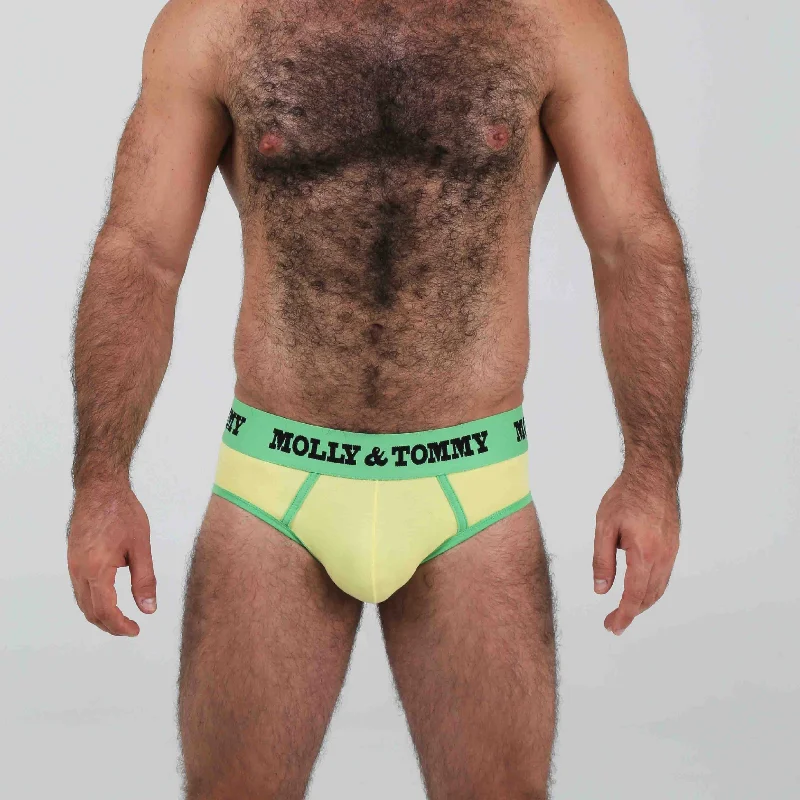 Jockstrap Style Brief - Colour Green Band with Yellow Fabric