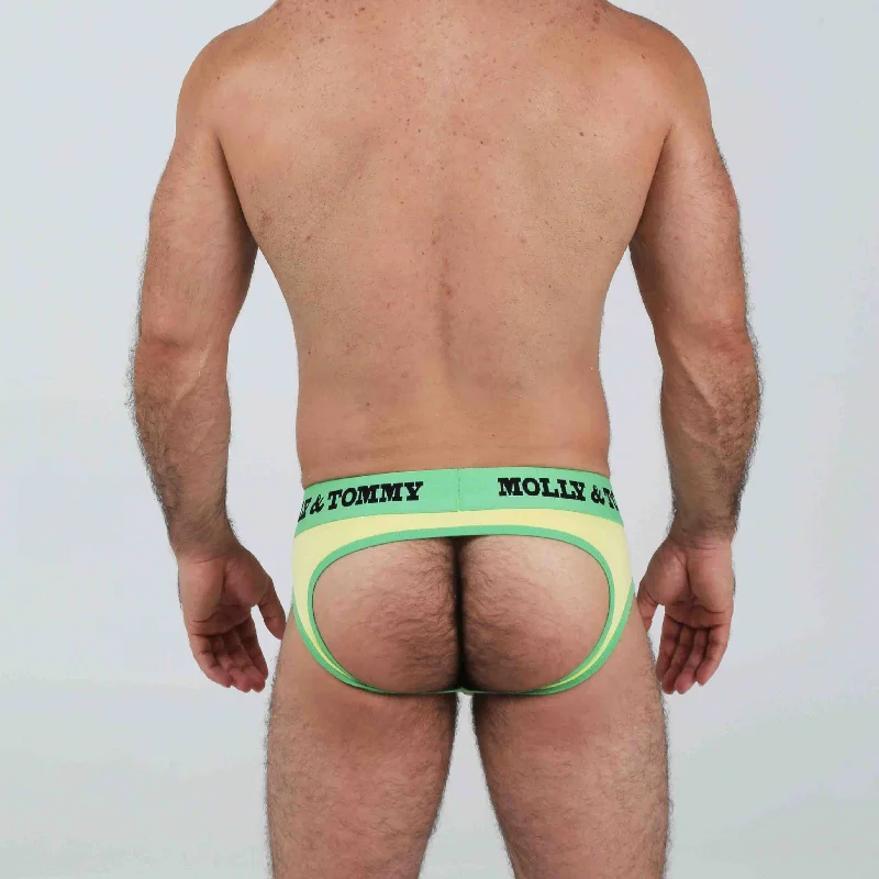 Jockstrap Style Brief - Colour Green Band with Yellow Fabric