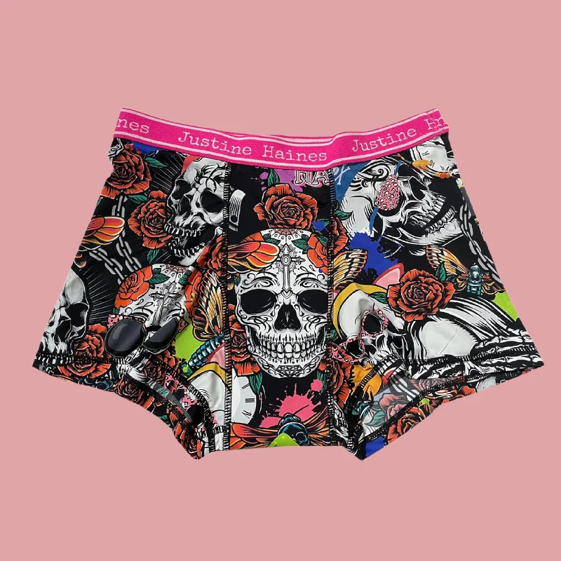 BoxerBriefs Period BoyShort in Skulls & Roses ****IN SIZE XSMALL