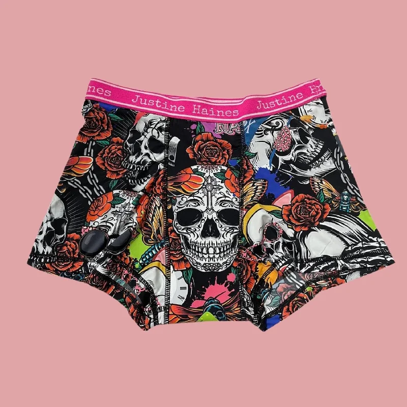 BoxerBriefs Period BoyShort in Skulls & Roses ****IN SIZE XSMALL