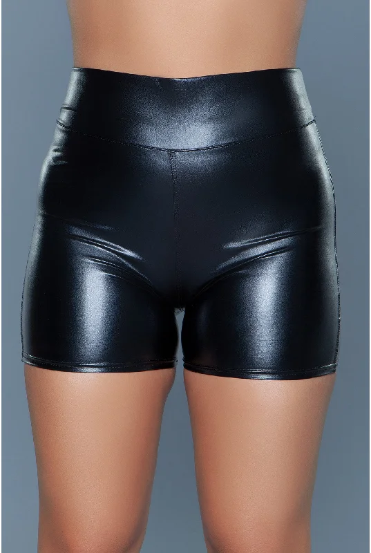 High waist pull up leather shorts