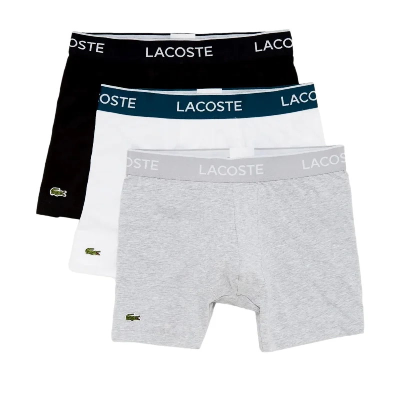 Lacoste Casual Cotton Stretch Boxer Brief 3 Pack - Black/White/Silver Chine