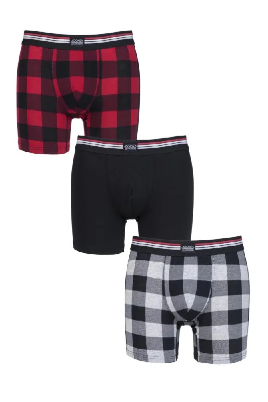 Mens 3 Pack Jockey Check and Plain Cotton Stretch Boxer Trunks