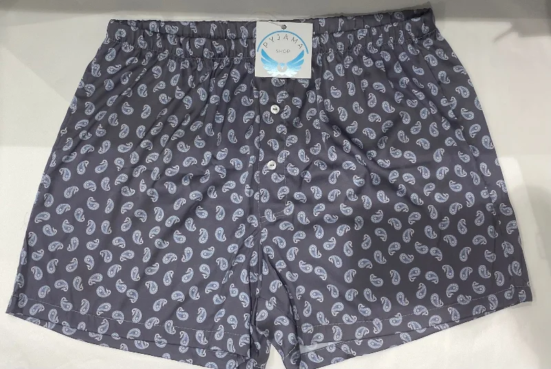 Mens Grey Paisley Satin Boxers