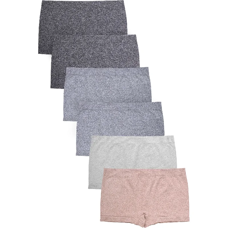 PACK OF 6 SOFRA WOMEN'S SEAMLESS SOLID HEATHER BOYSHORTS IN NEUTRAL COLORS (LP0204SB5)