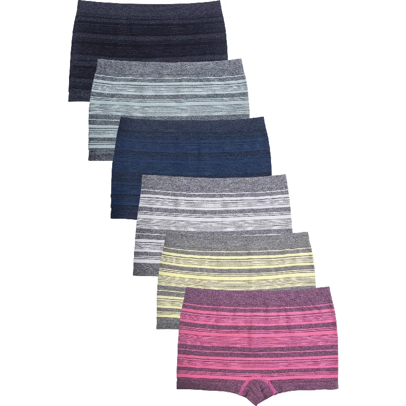 PACK OF 6 SOFRA WOMEN'S SEAMLESS STRIPED BOYSHORTS (LP0232SB2)