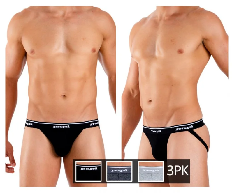 Papi 705910-962 3PK 1X1 Rib Jockstrap Color Black-Charcoal-Gray