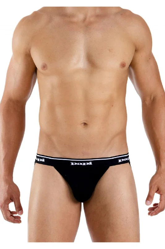 Papi 705910-962 3PK 1X1 Rib Jockstrap Color Black-Charcoal-Gray