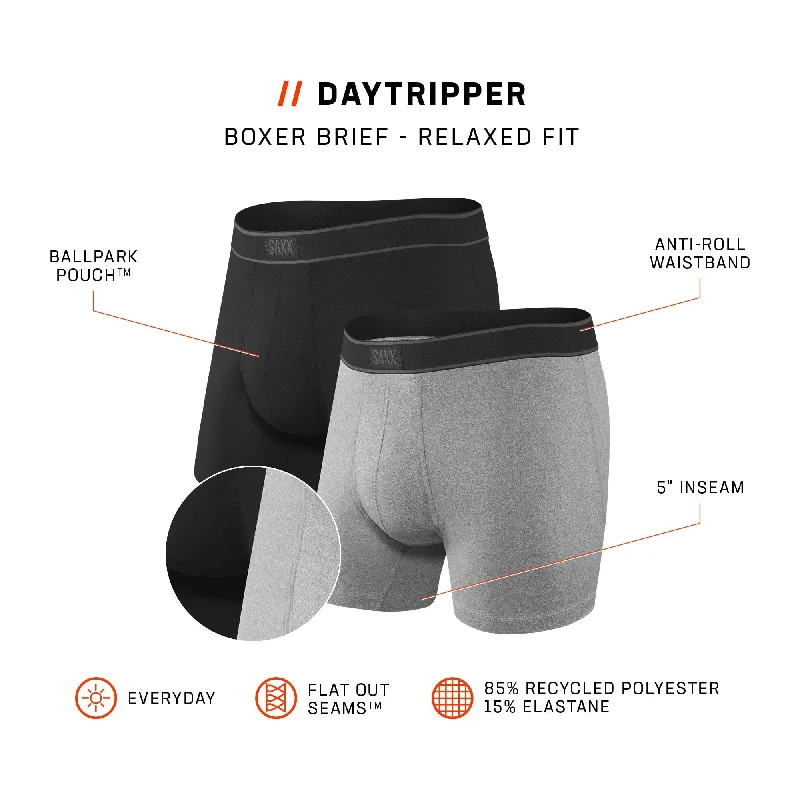 Saxx Daytripper Boxer Brief Fly 2 Pack - Black / Grey Heather