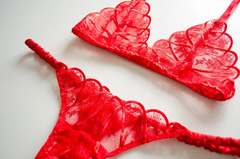 Scarlet Lace And Satin Set