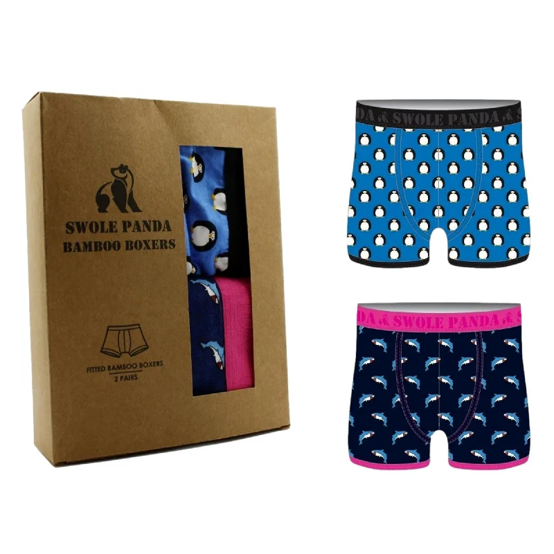 Swole Panda Bamboo Boxers 2 Pack - Penguin/Shark