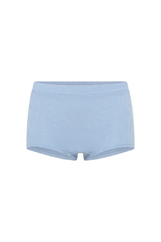 The Ribbed Boyshort - Sky Blue