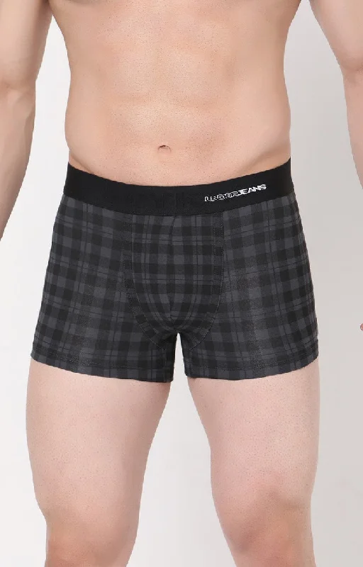 Men Premium Black-Check Cotton Blend Trunk- UnderJeans by Spykar