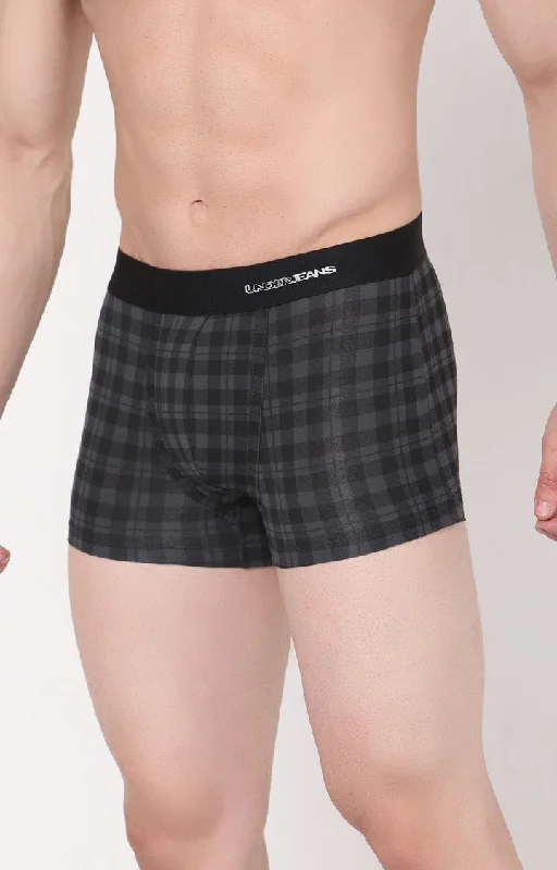 Men Premium Black-Check Cotton Blend Trunk- UnderJeans by Spykar