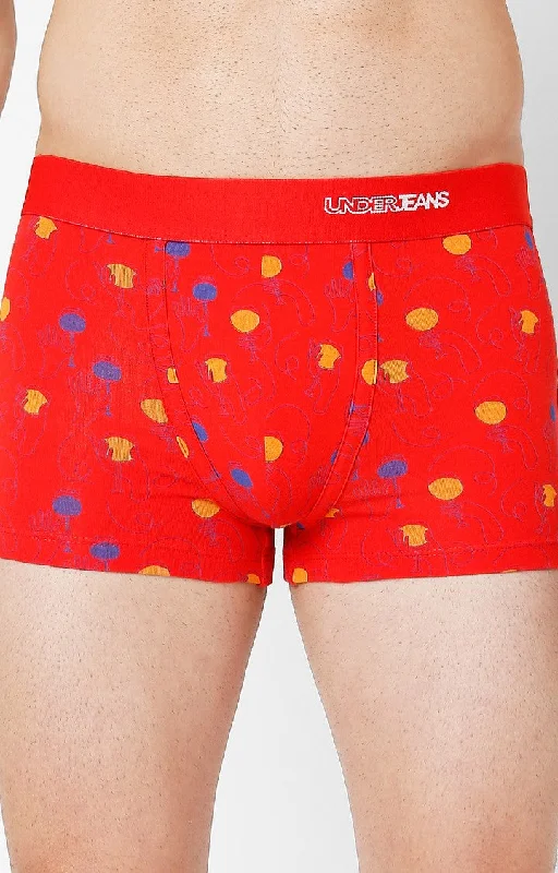 Underjeans by Spykar Men Premium Red Cotton Blend Printed Trunk