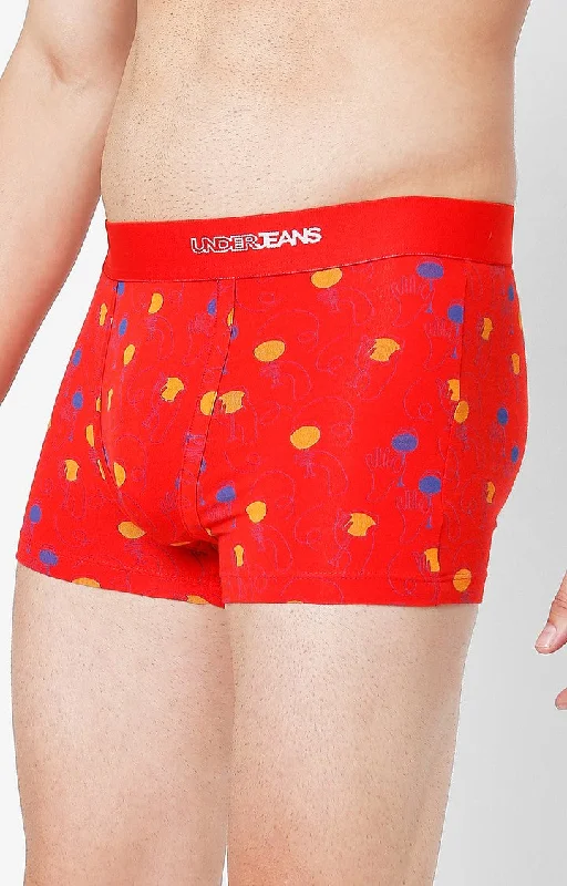 Underjeans by Spykar Men Premium Red Cotton Blend Printed Trunk