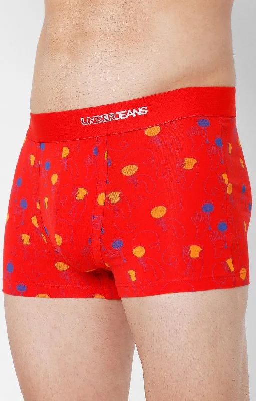 Underjeans by Spykar Men Premium Red Cotton Blend Printed Trunk