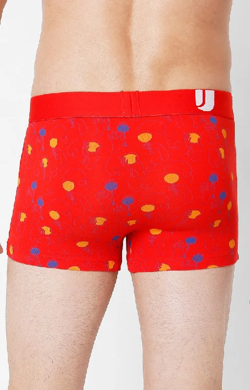 Underjeans by Spykar Men Premium Red Cotton Blend Printed Trunk