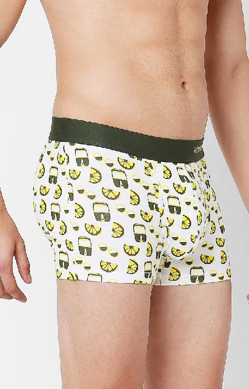 Men Premium Olive Cotton Blend Printed Trunk- UnderJeans by Spykar