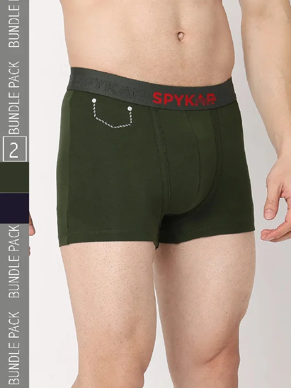 Underjeans by Spykar Men Premium Navy & Olive Cotton Blend Regular Fit Trunk - Pack Of 2