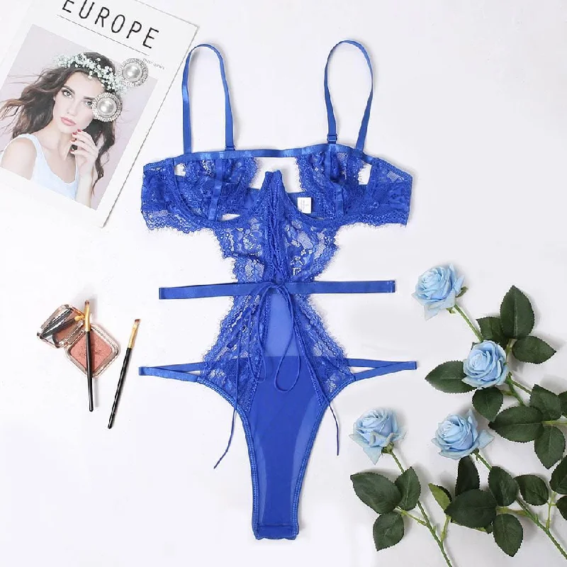 Victoria (Blue) - Underwires Lace Bodysuit