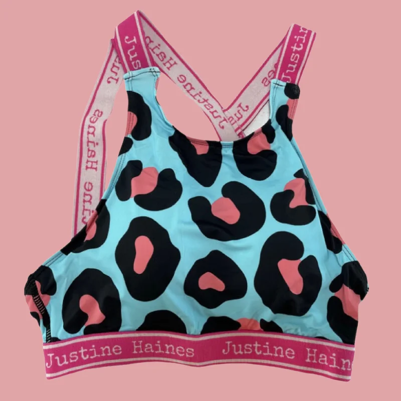 Asymmetrical Strappy Bra Top in Cool Blue Animal