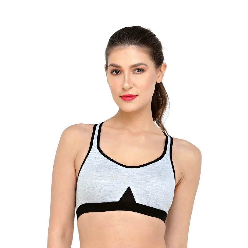 Deevaz Non-Padded Cotton Rich Cross Back Sports Bra In Black Melange Colour Detailing.