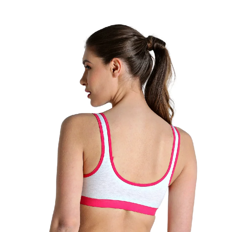 Deevaz Non-Padded Cotton Rich Sports Bra In Fuchsia Melange Colour Detailing.