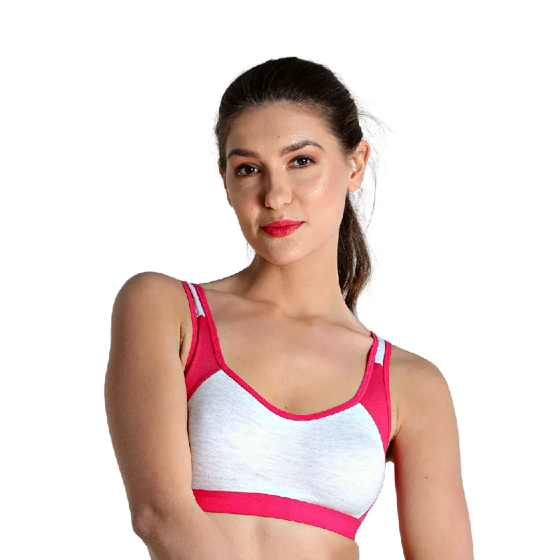 Deevaz Non-Padded Cotton Rich Sports Bra In Fuchsia Melange Colour Detailing.