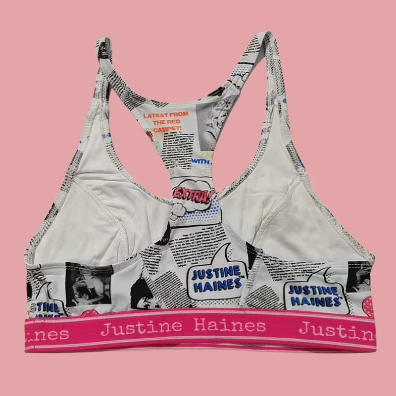 T-Back Racer Sports Bra in Fashion Newspaper