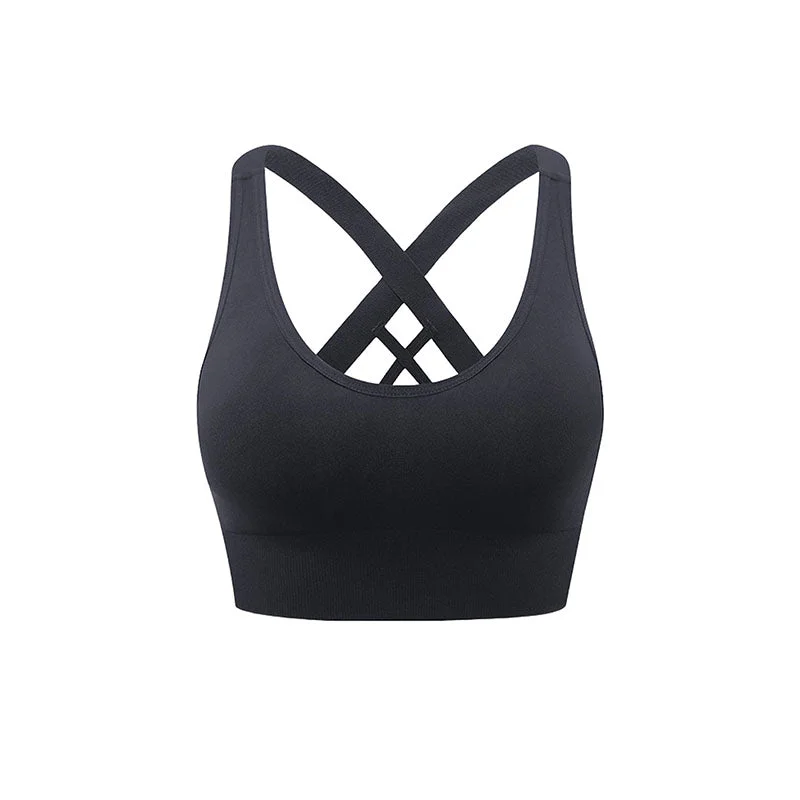 Hanerdun Sports Bras for Women Padded Sports Bra Seamless Cross Back Yoga Athletic Bras